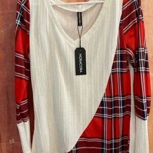 NWT Red White and Blue Plaid Long Sleeve Top by Noracora Women’s Medium